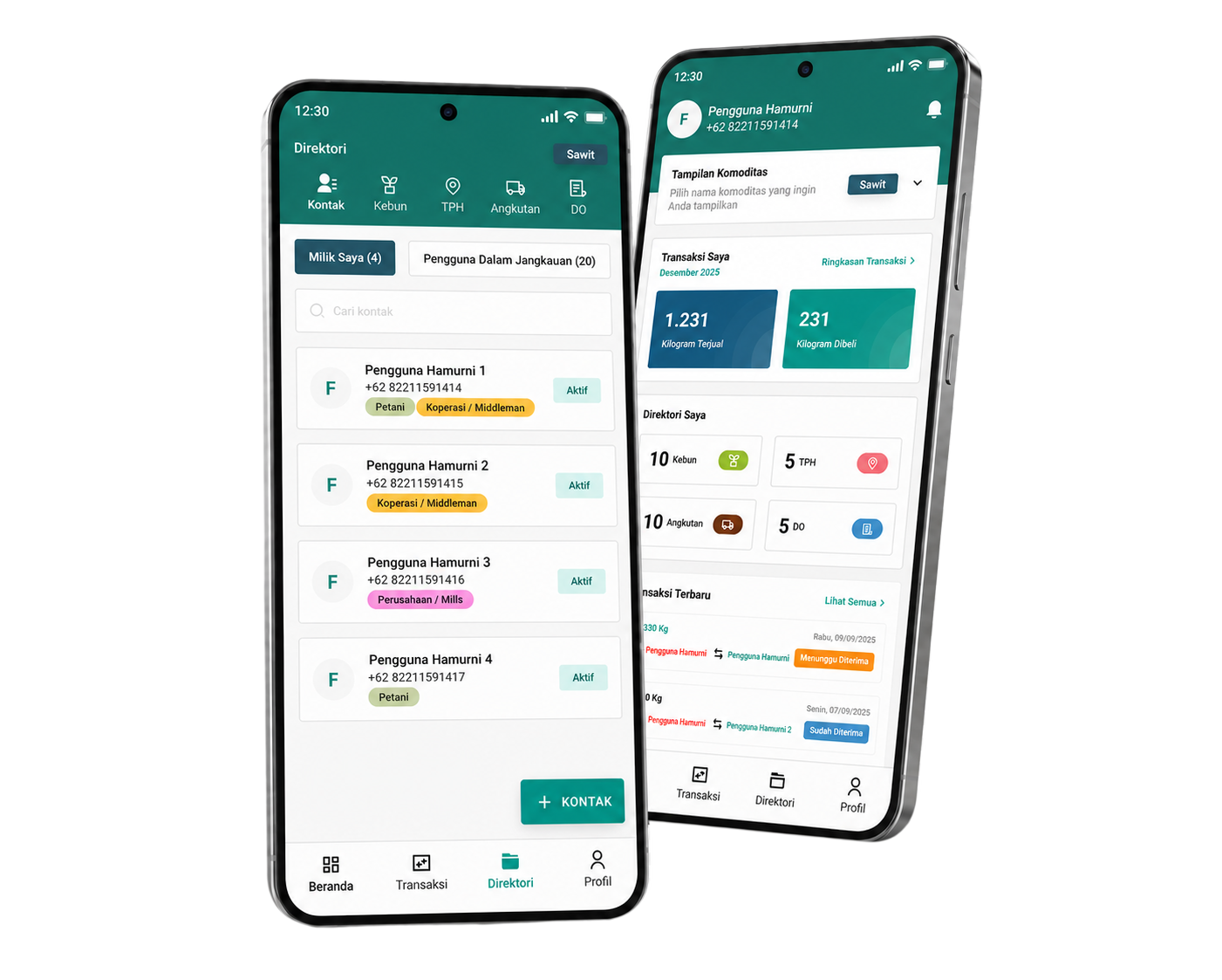 Hamurni application shown on two Android phones