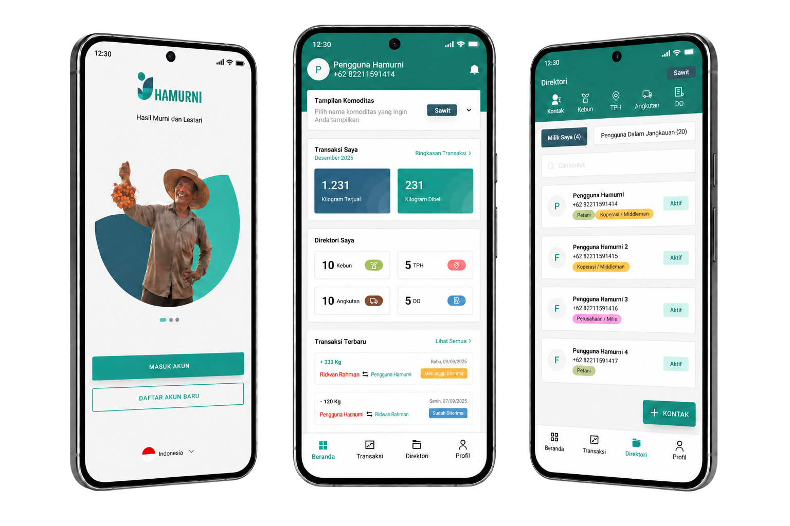 Three Hamurni mobile application screens
