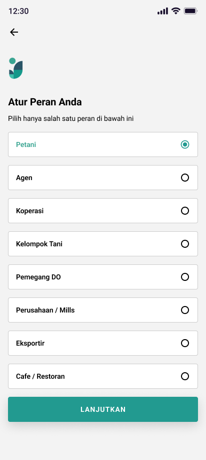 Hamurni screen for selecting a user role